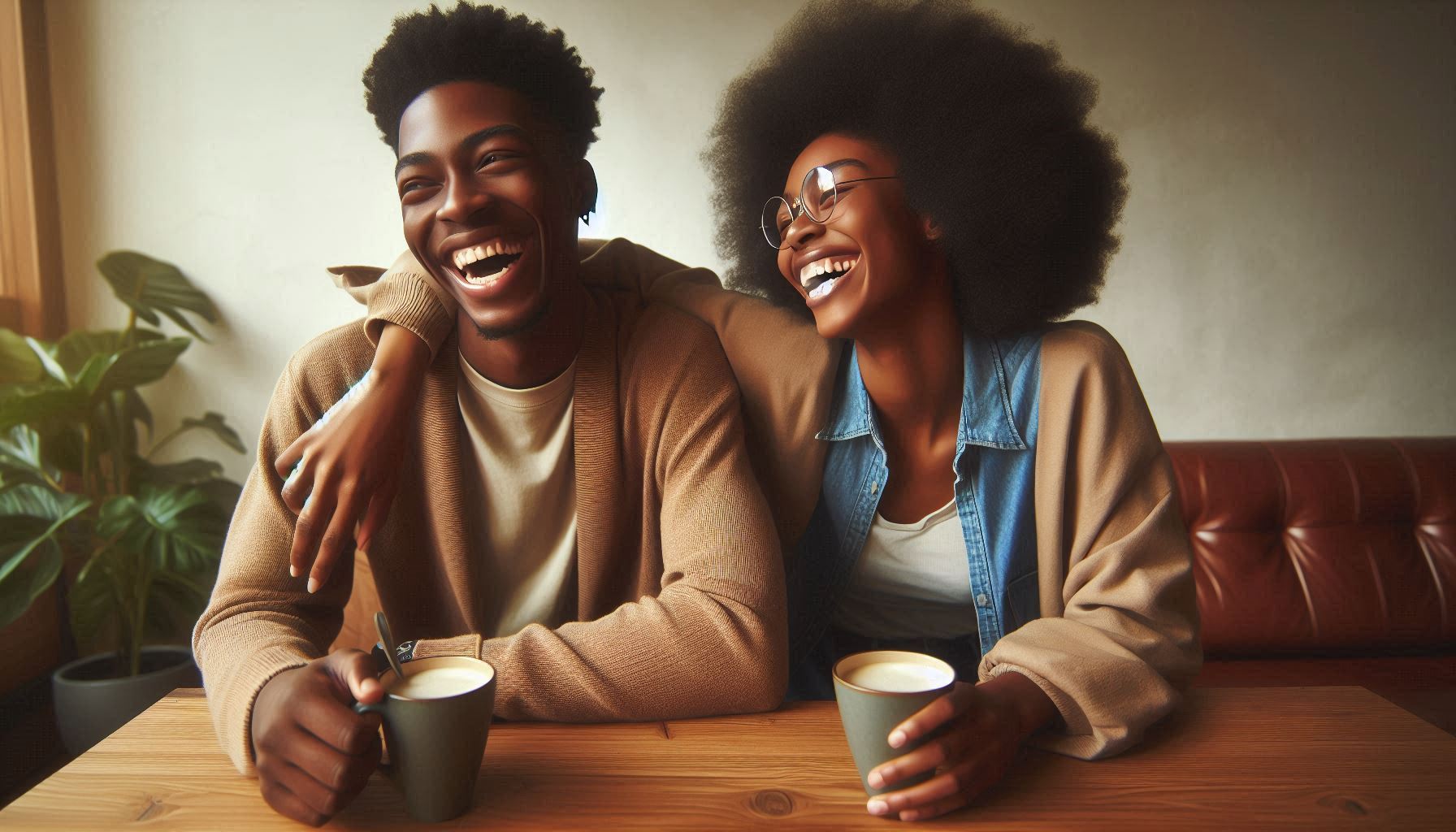 A warm and candid photo of two friends laughing together, representing genuine connection and celebrating individuality.